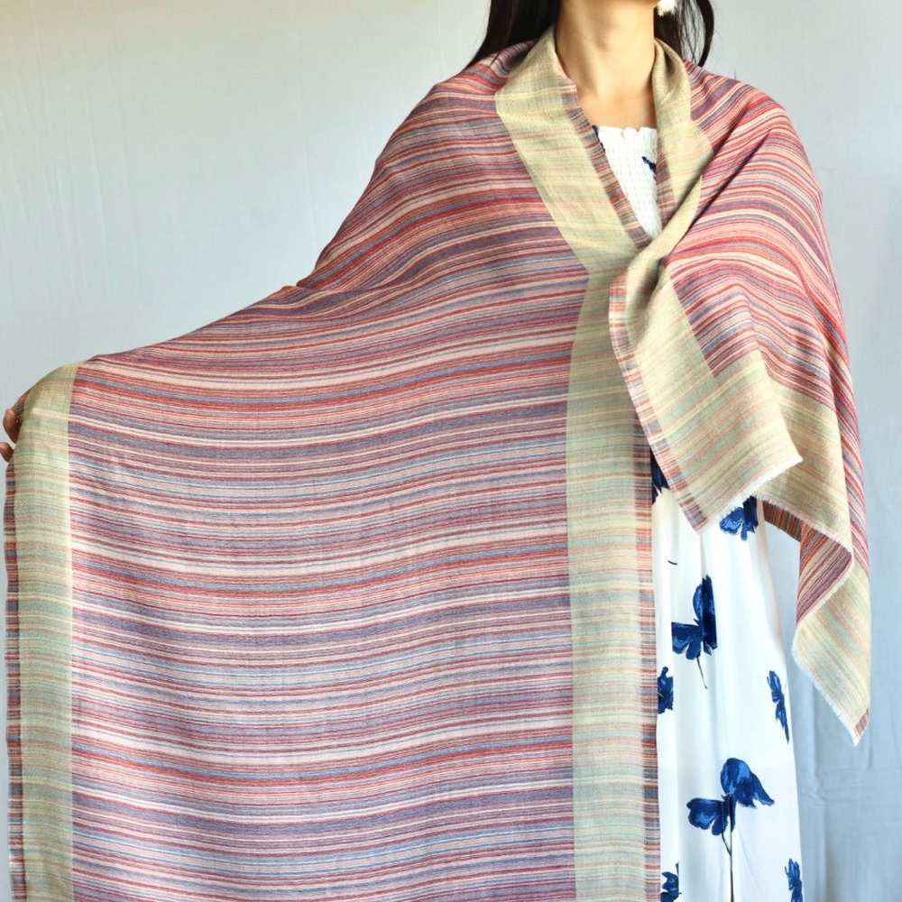 New 100% Cashmere Handmade Doublesided Pashmina 
Multicolor Striped Shawl Scarf